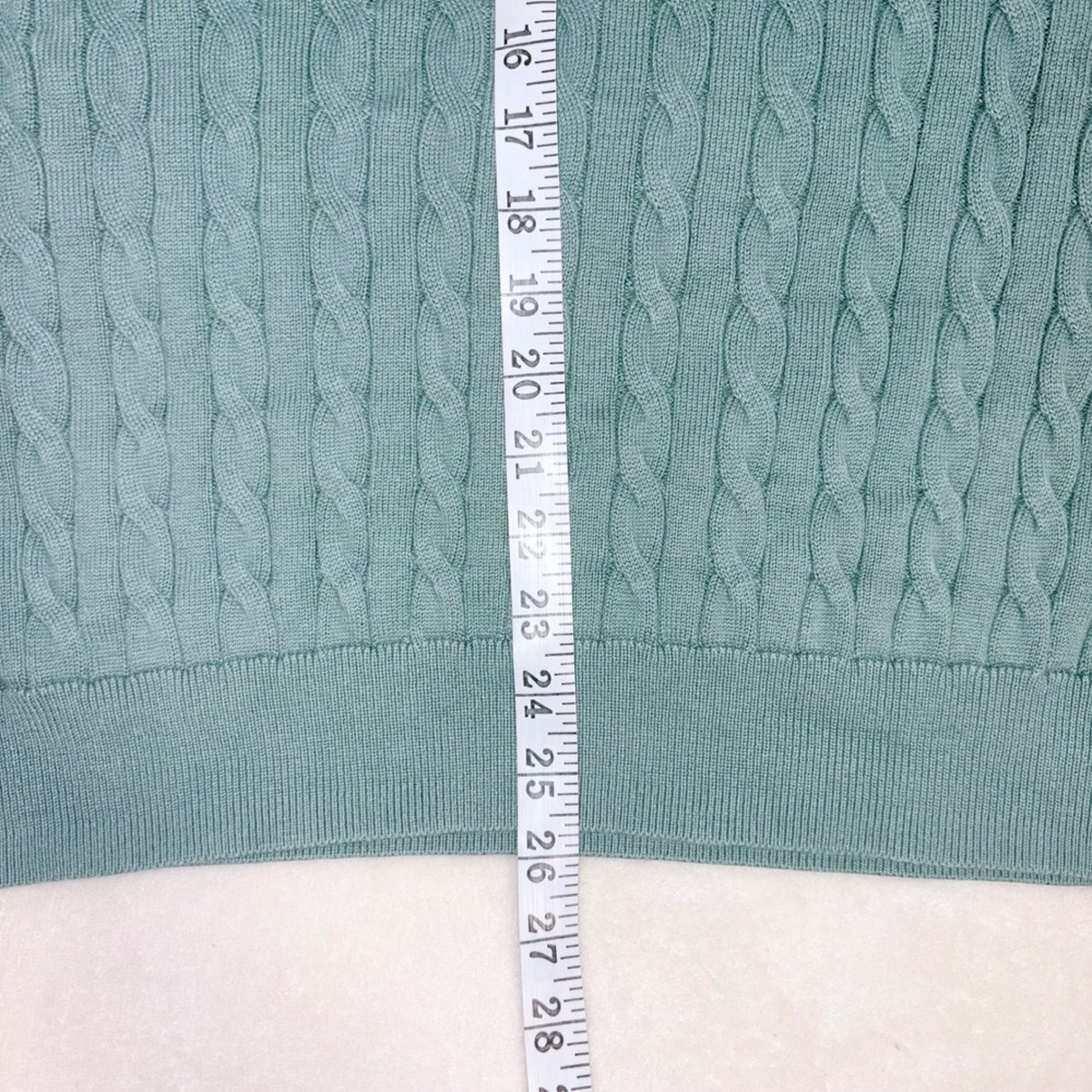 J.CREW Cable Knit Sweater Mens Medium Green Cotton Crewneck Fisherman - Picture 10 of 11